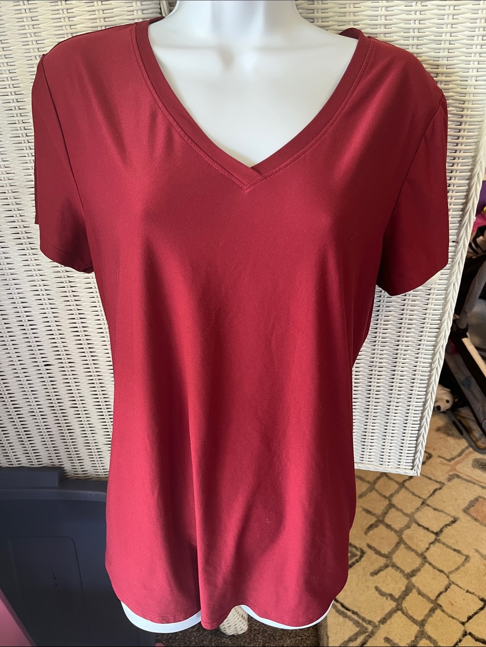 No Boundaries Deep Red V-Neck Short Sleeve Tee
